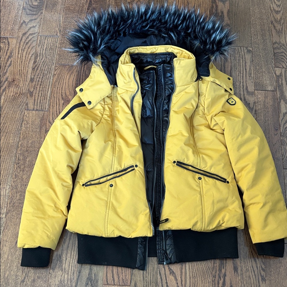 Noize Yellow Puffer Jacket with Faux Fur Hood